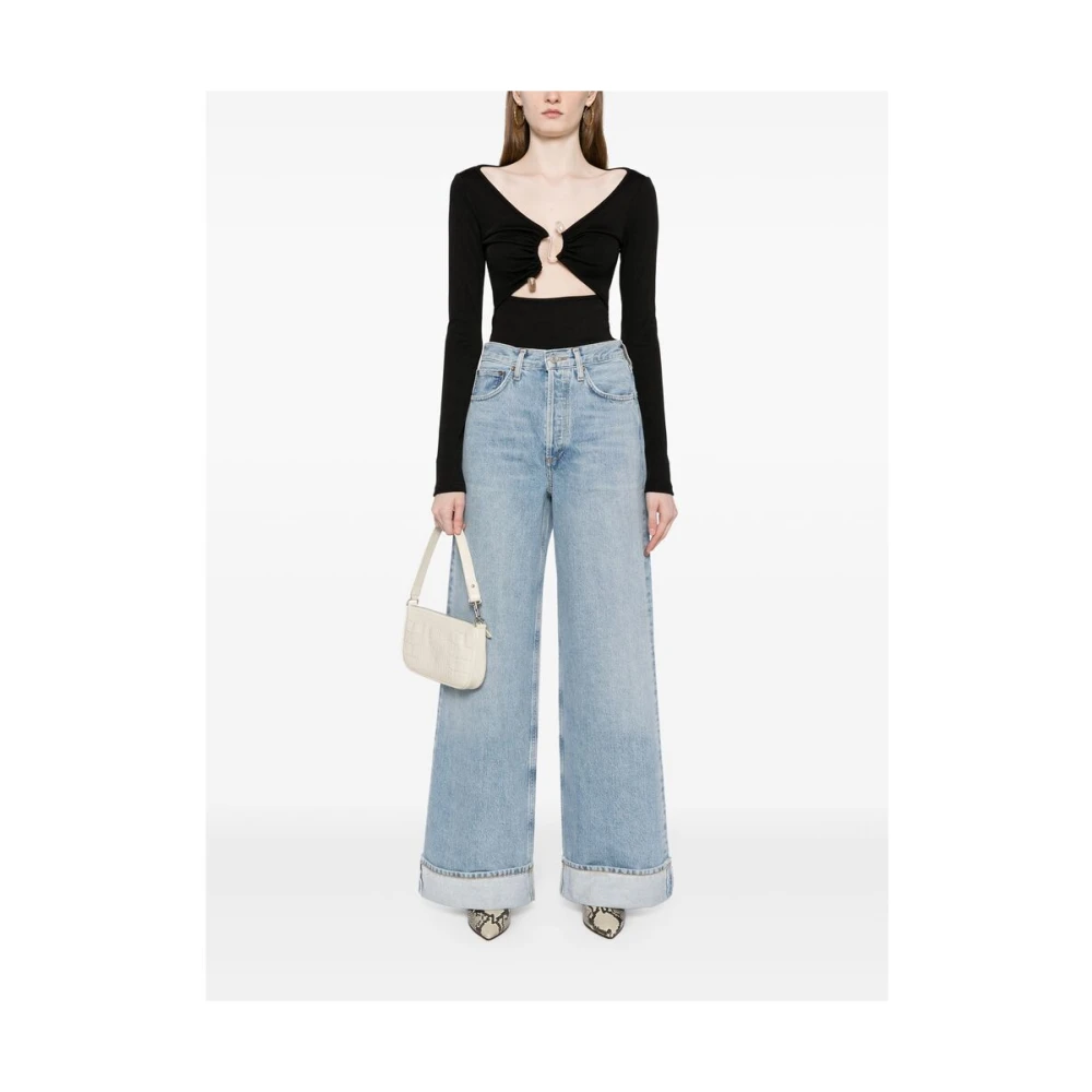 Agolde Lichtblauwe High-Waisted Wide Leg Jeans Blue Dames