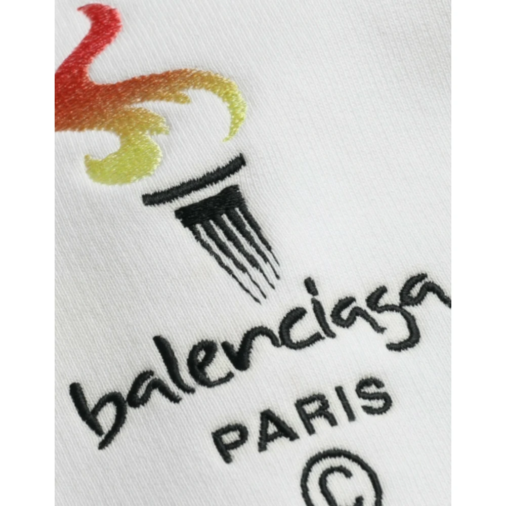 Balenciaga Witte Katoenen Logo Hoodie Pullover Sweatshirt Sweater White Heren