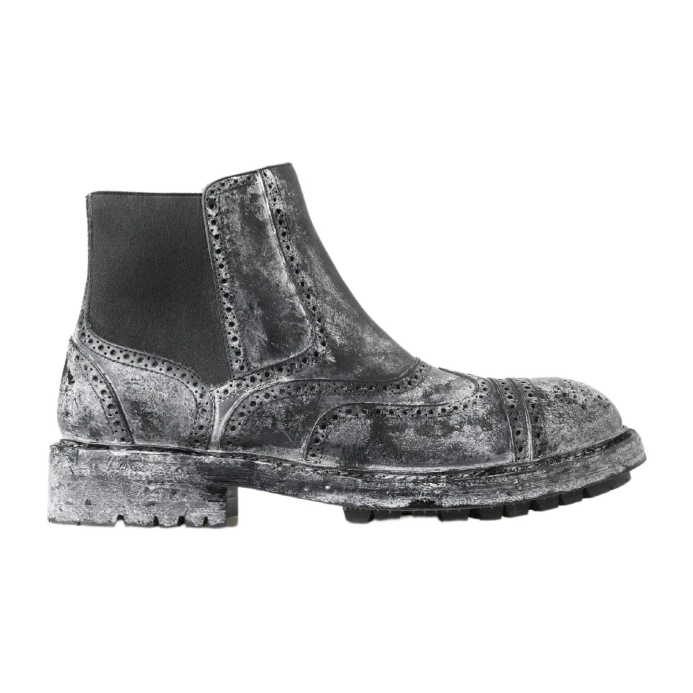 Dolce & Gabbana Men's Gray Elegant Black Faded Chelsea Ankle Boots - Chelsea Boots - 5 Uk - Shoes