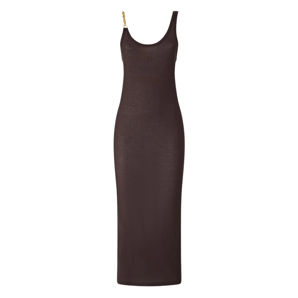Pinko Brown Midi Dresses, Female, S, Slim-Fit Midi Dress With Jewel Strap