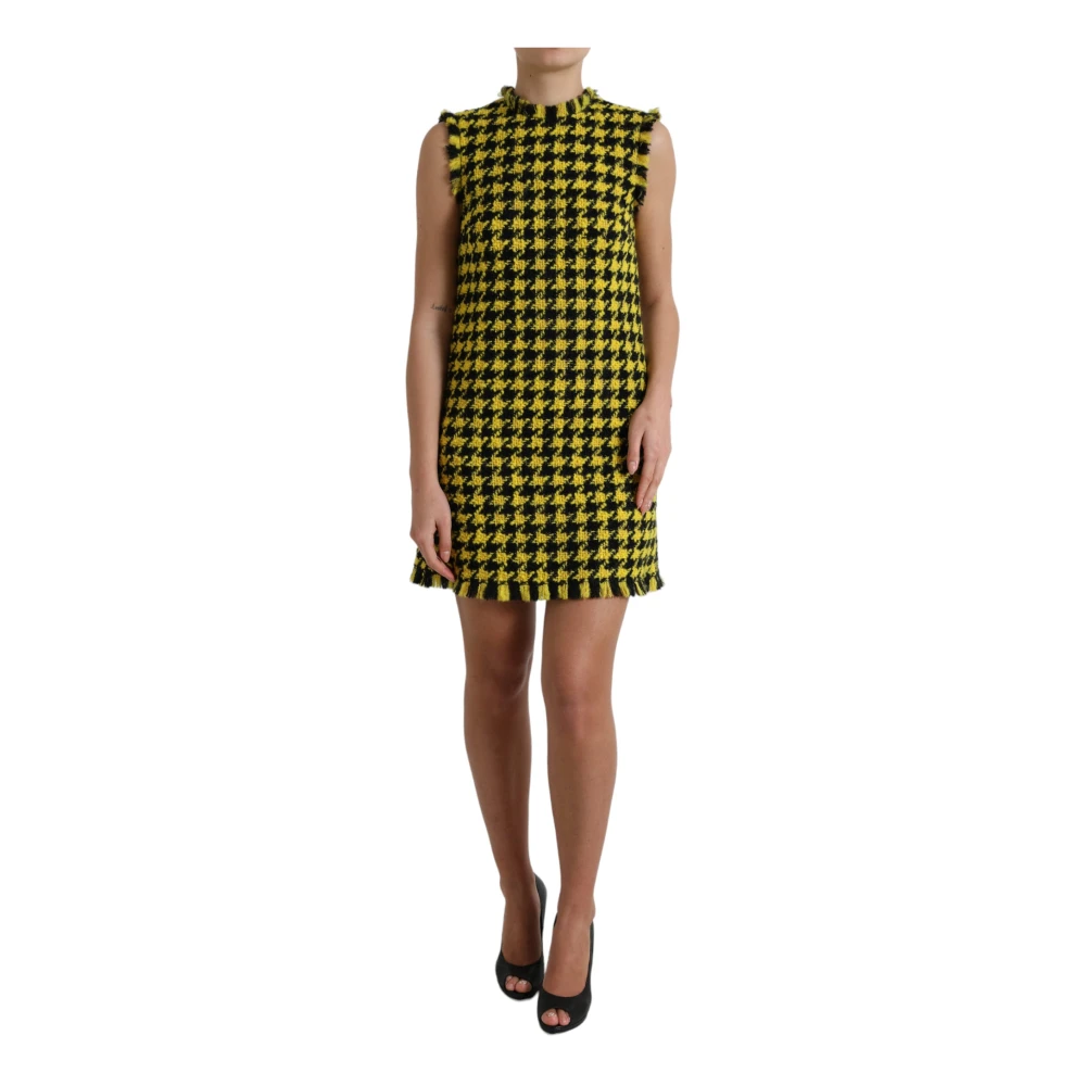 Dolce & Gabbana Women's Multicolor Chic Yellow Houndstooth Knit Mini Skirt - Knitted Dresses - S - Dresses