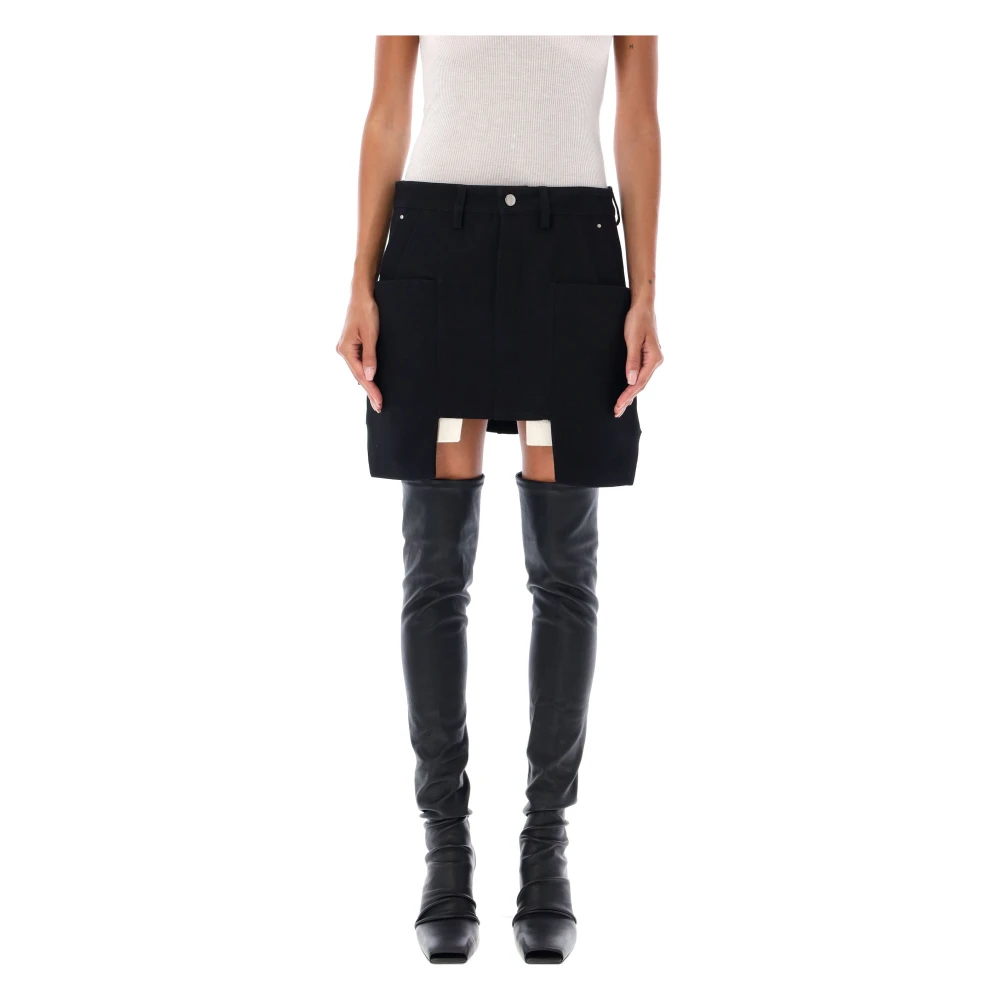 Rick Owens Svart Ull Mini Kjol Aw24 Black, Dam