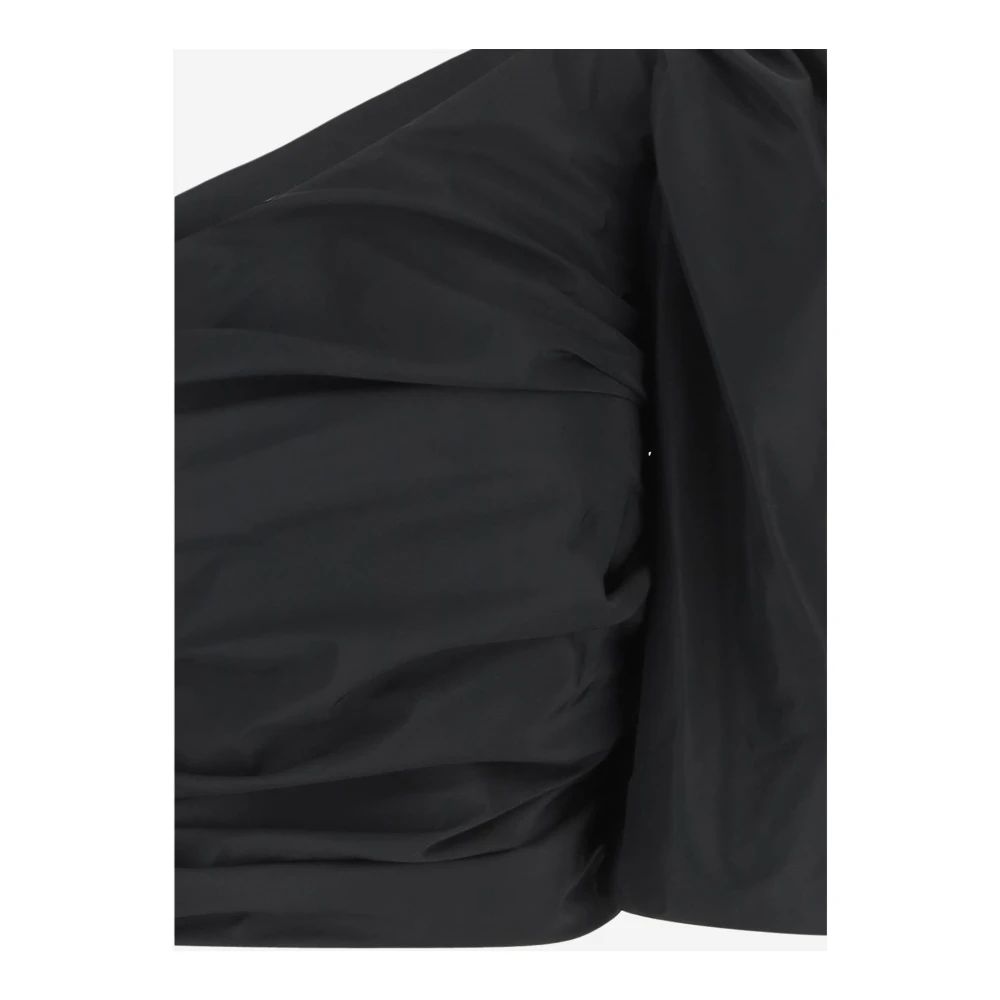 pinko Een-Schouder Taffeta Crop Top Zwart Black Dames