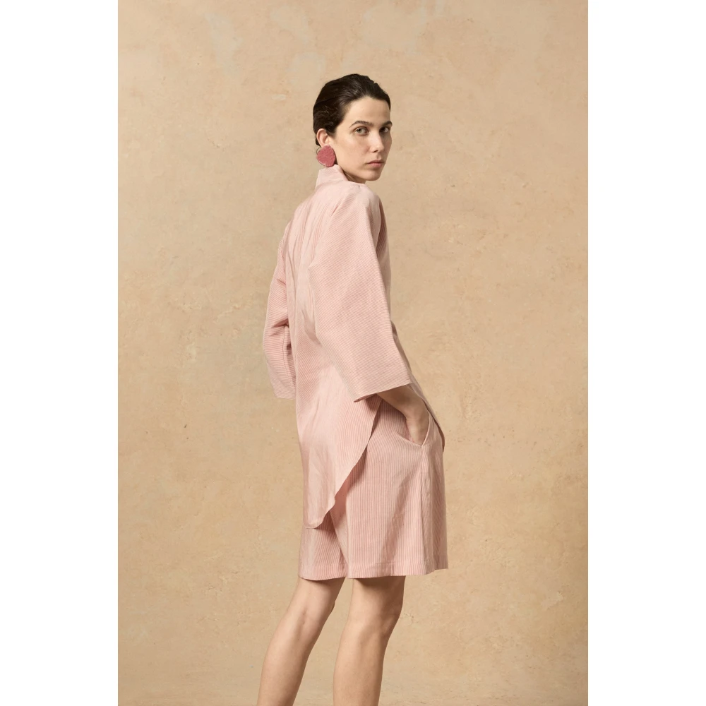 Cortana Gestreepte high-waisted linnen zijden shorts Pink Dames