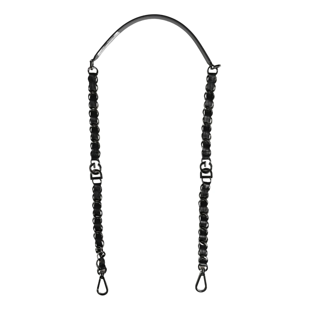 Dolce & Gabbana Black Bag Accessories, Female, One Size, Leather Silver Chain Bag Accessory Shoulder Strap