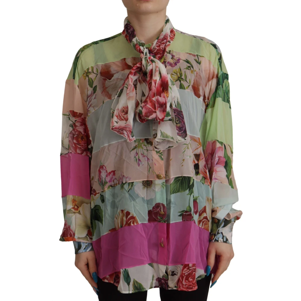 Dolce & Gabbana Women's Elegant Floral Patchwork Silk Blouse
