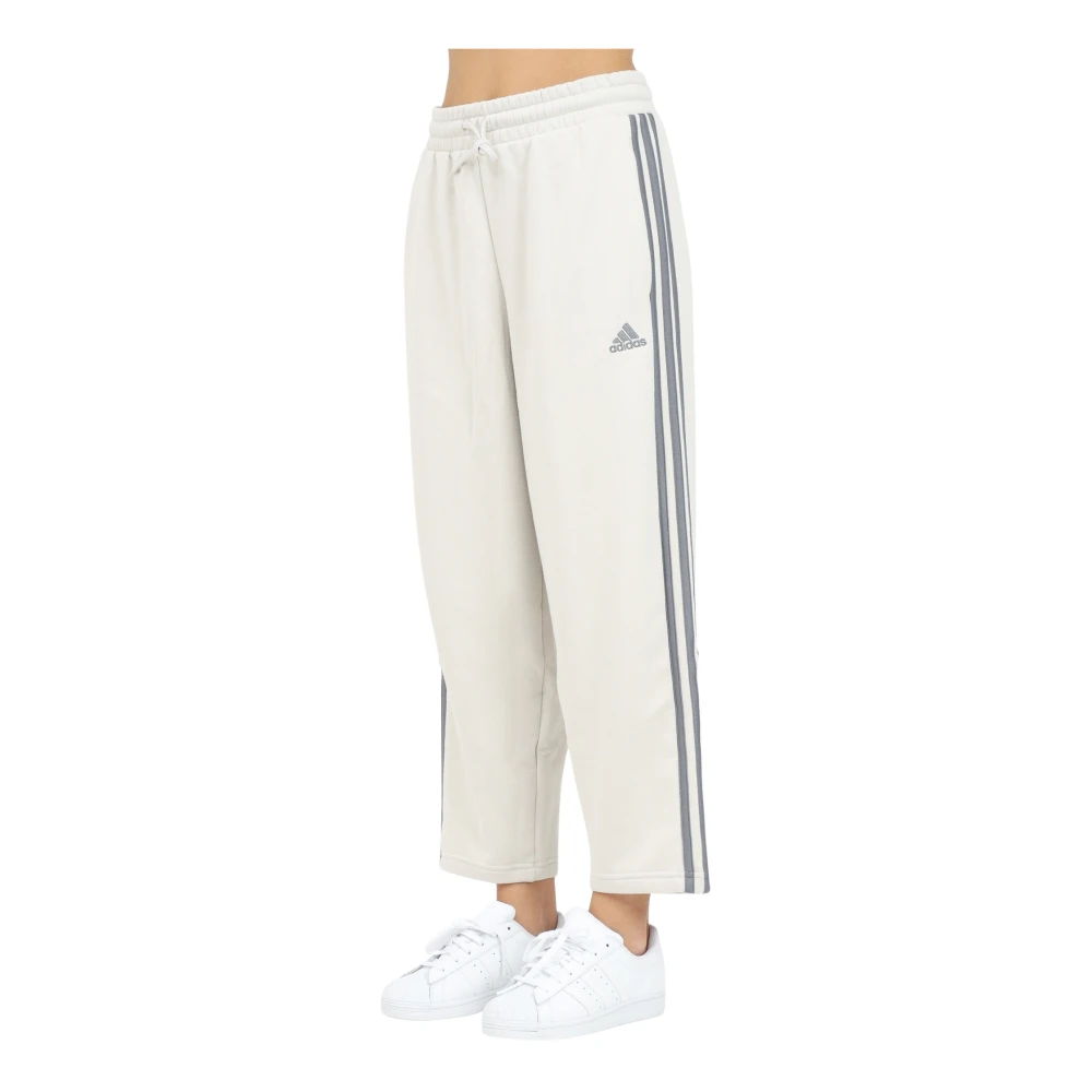 Adidas Essentials 3-Stripes Open Hem Fleece Broek Beige Dames