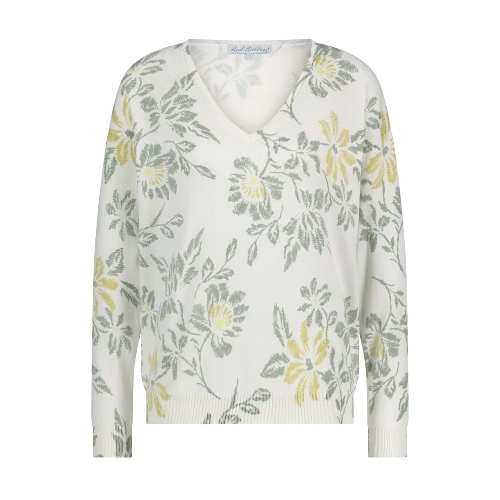 Red Button Bloemen V-hals Gebreide Trui Multicolor Dames