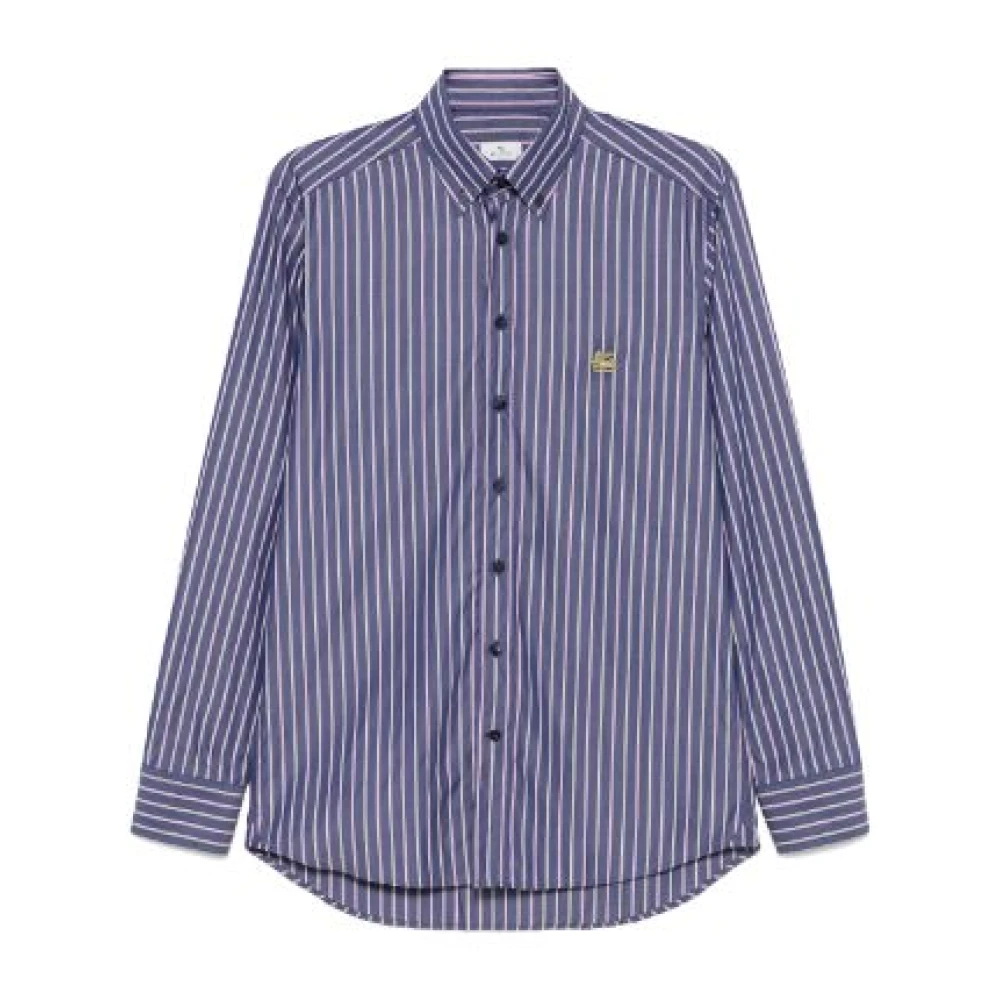 ETRO Gestreept overhemd in marineblauw en multicolor Pink Heren