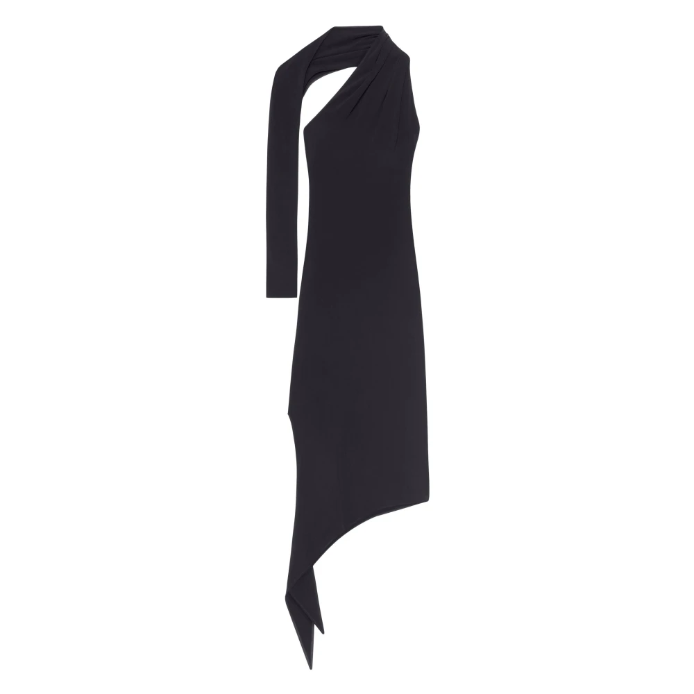 Courrèges Asymmetrische Zwarte Crepe Jurk Black Dames