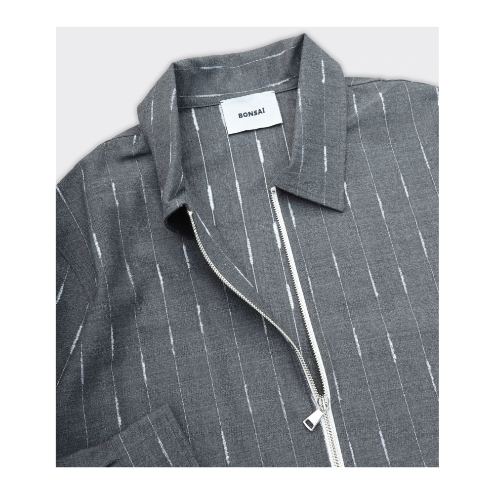 Bonsai Grijze Oversized Pinstripe Zip Shirt Gray Heren