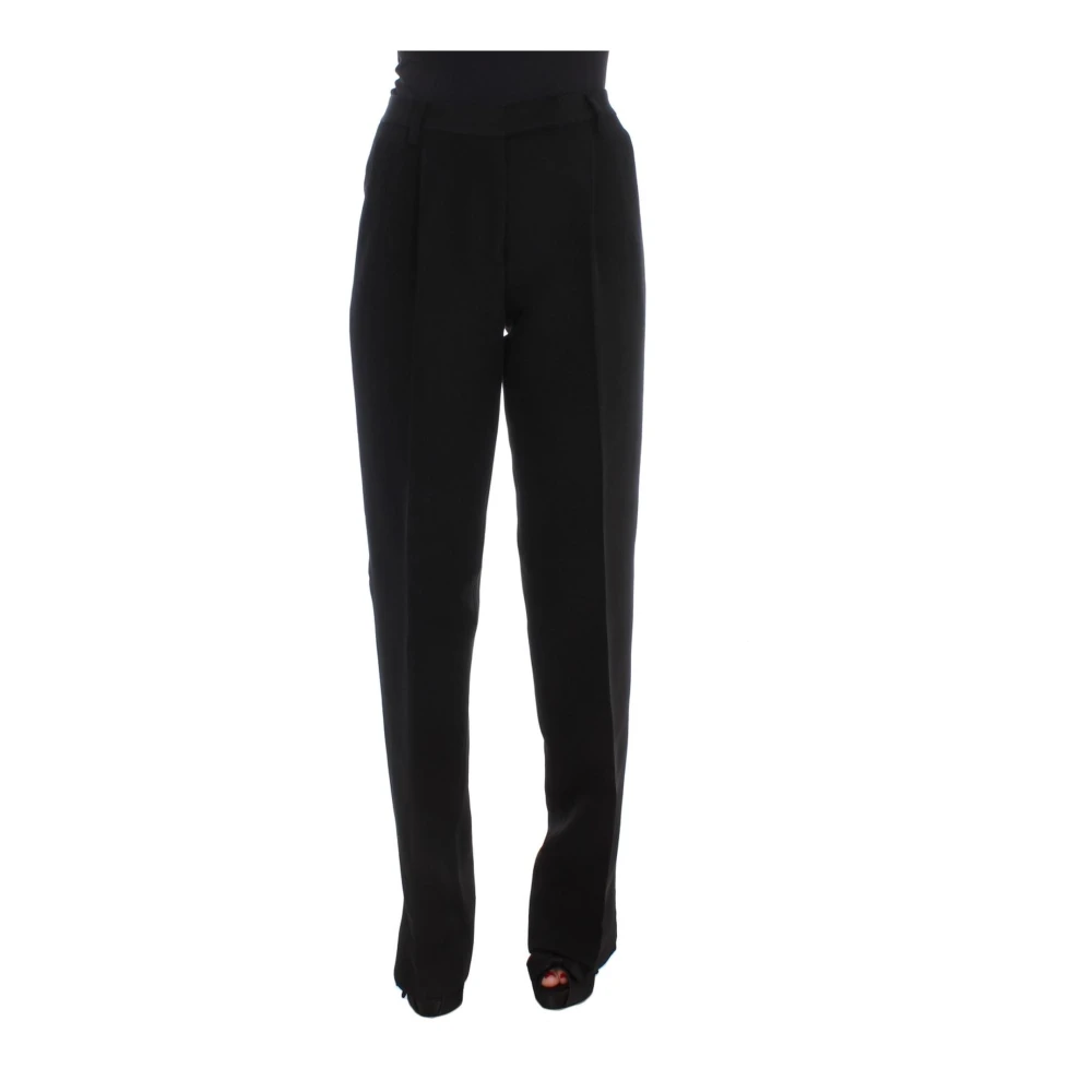 Ermanno Scervino Women's Black Straight Trousers,, Striped Wide Leg Trousers Extra Small