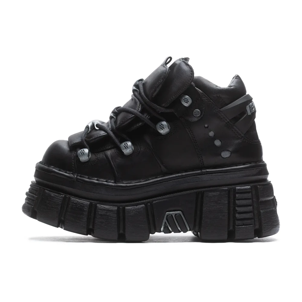New Rock (40) 106-S29 Metallic Black Leathr Biker Boots - Image 3