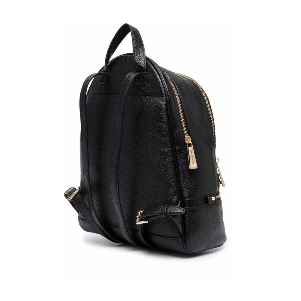 Michael Kors Gestructureerde Zwarte Leren Rugzak Gouden Hardware Black Dames