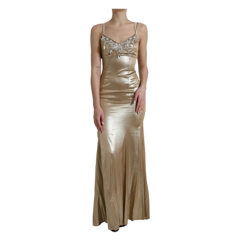 Dolce & Gabbana Women's Gold Metallic Crystal Embellished Gown Dress