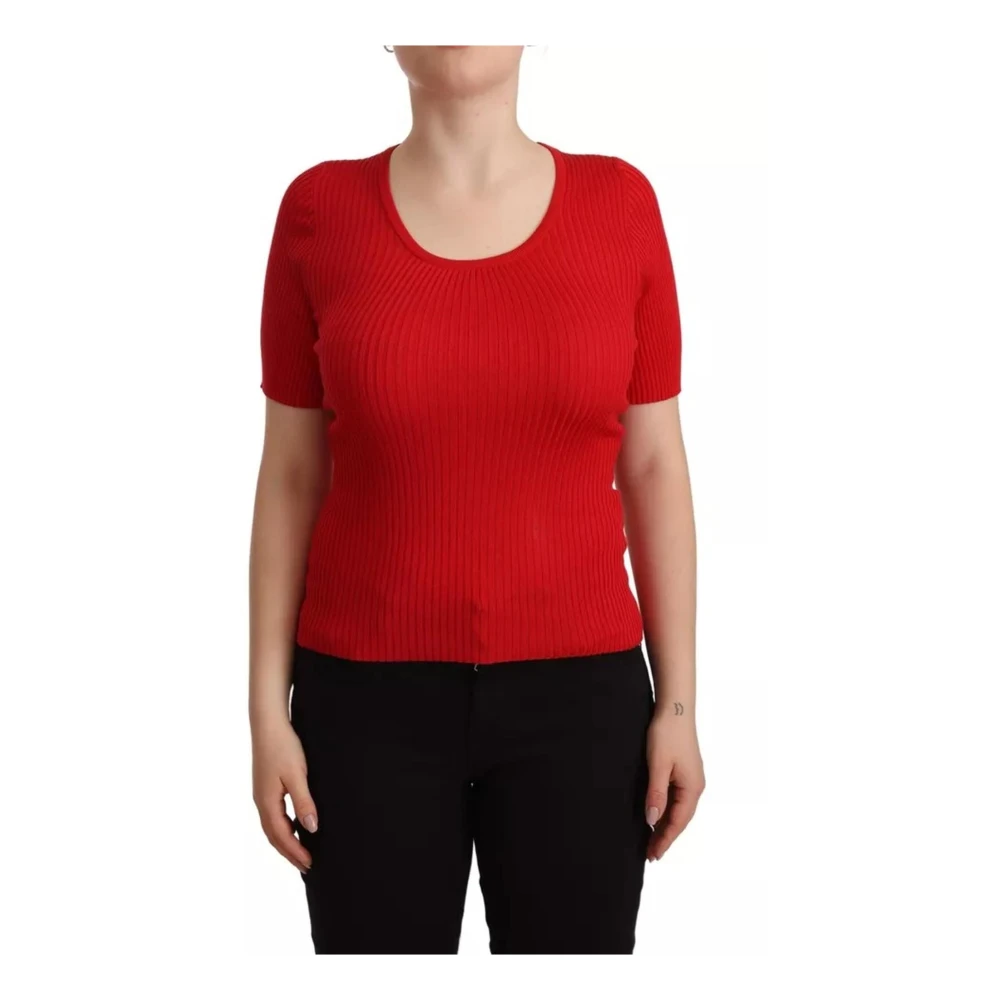 Dolce & Gabbana Rode Zijden Korte Mouw Top Blouse Red Dames