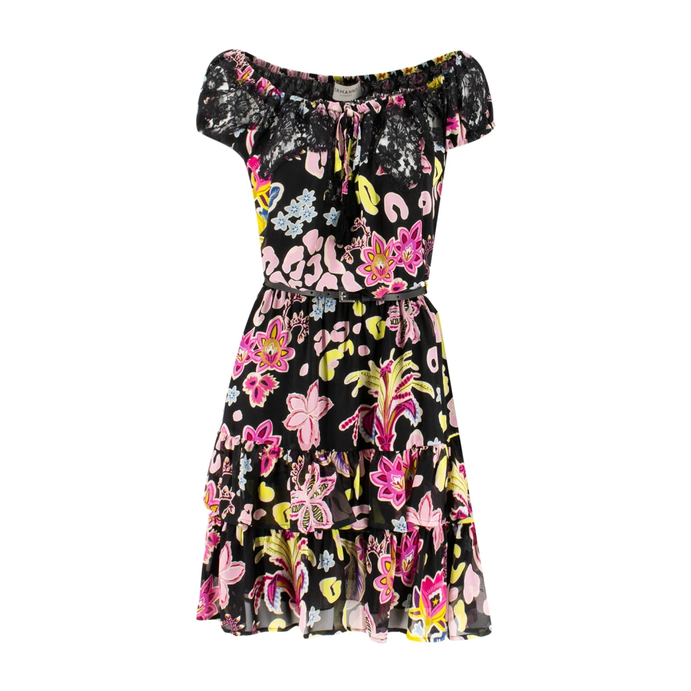 Ermanno Scervino Bloemenprint Korte Jurk met Tailleband Multicolor Dames