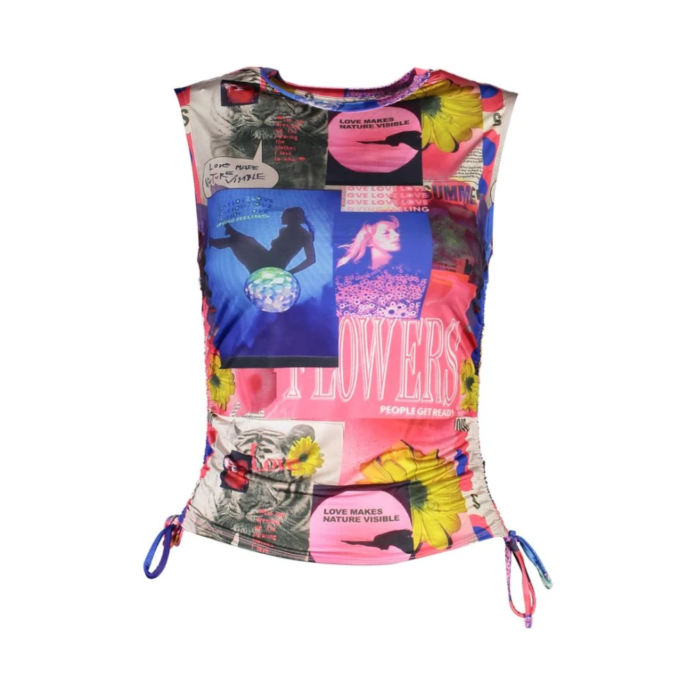 Desigual Women's Multicolor Blue Tank Top With Drawstrings - Sleeveless Tops - L - Tops