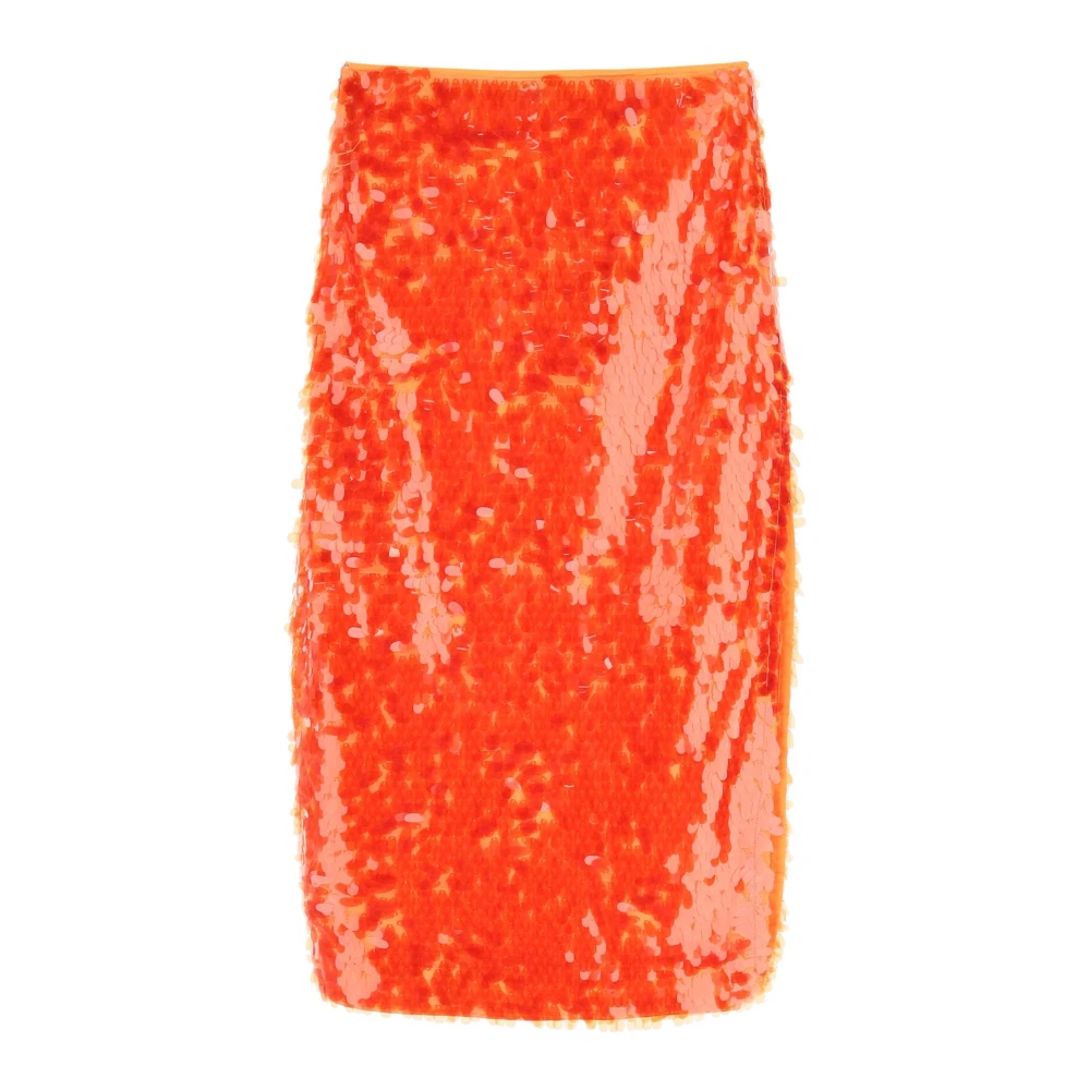 Rotate Birger Christensen Mesh Sequin Midi Rok Orange Dames