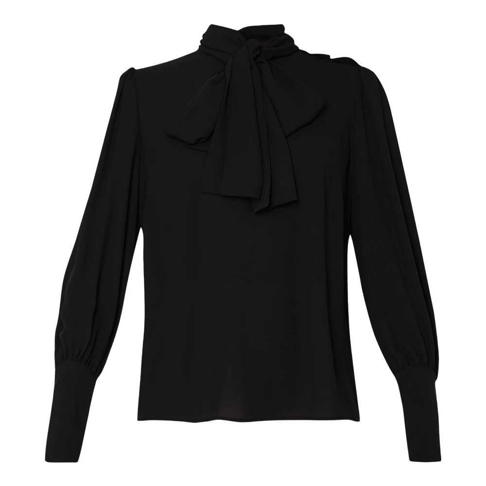 Liu Jo Elegante zwarte blouse met pofmouwen en hoge kraag Black Dames