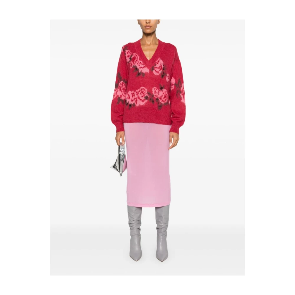 Blugirl Rode bloemensweater met kraalversiering Red Dames