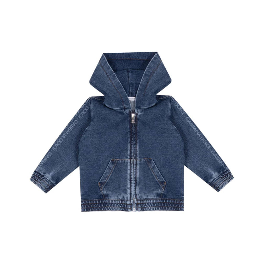 Dolce & Gabbana Barn Blå Zip-Up Hoodie Tröja Blue, Unisex