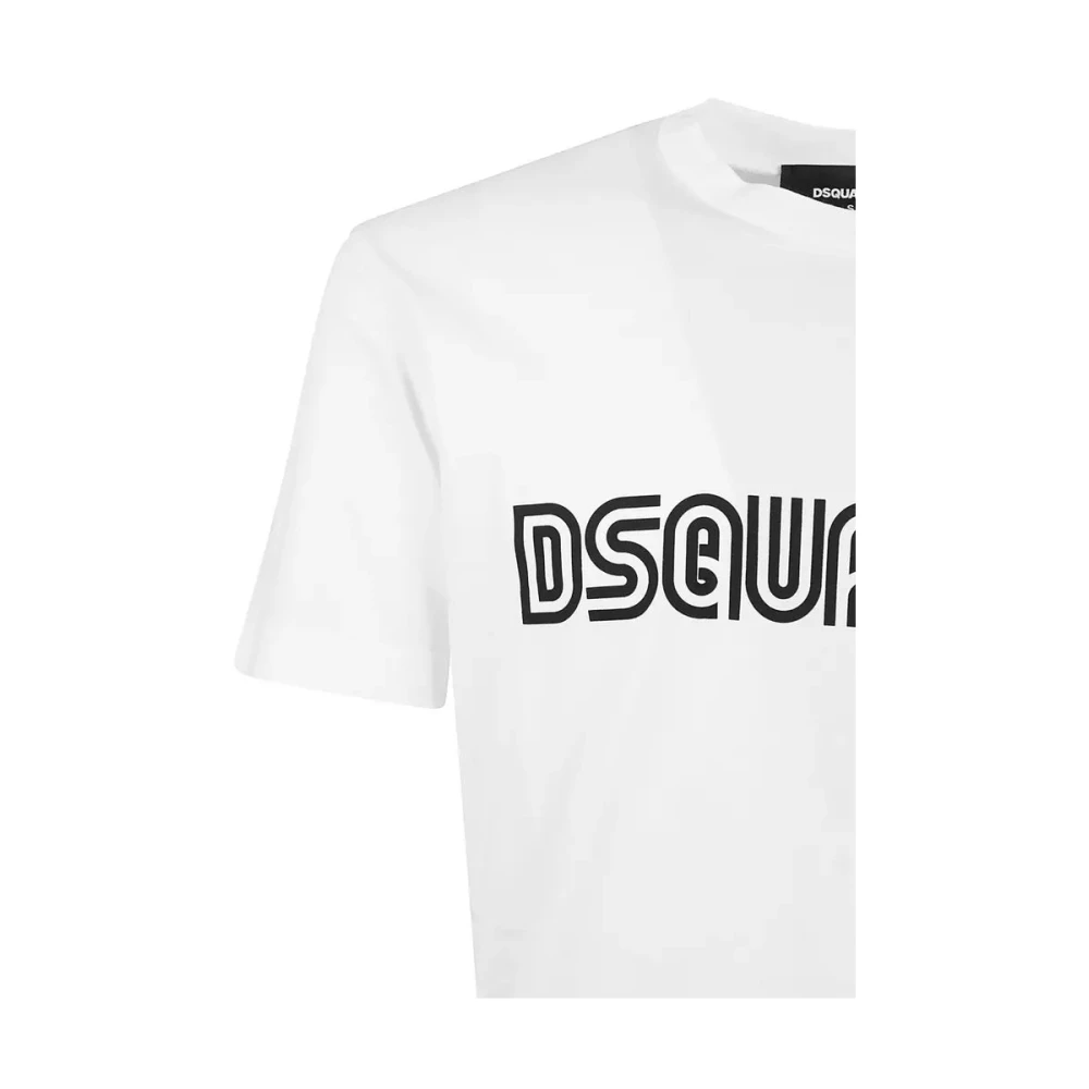 Dsquared2 Contrasterend Logo Print Crew Neck T-Shirt White Heren