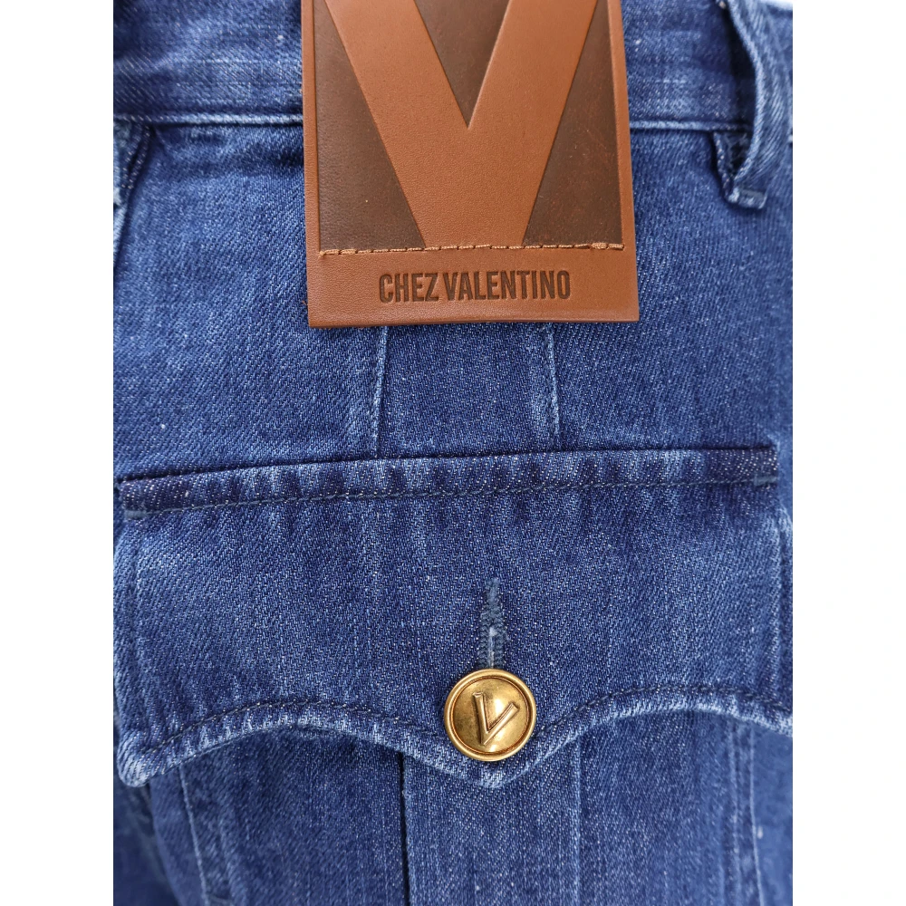 Valentino Katoenen linnen shorts met leren label Blue Dames