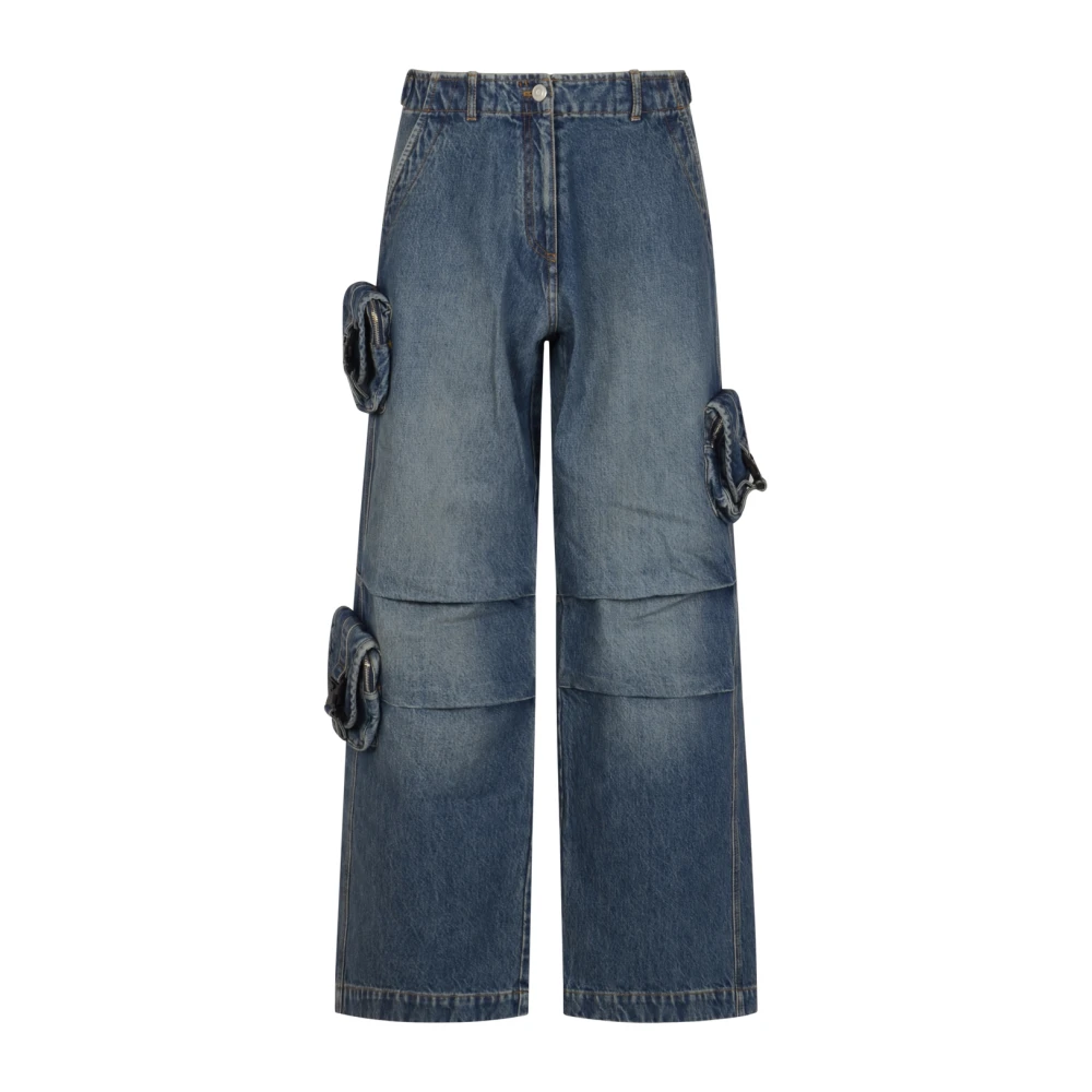 Coperni Women's Blue Wide-Leg Denim Cargo Trousers - Wide Jeans - Xs - Jeans