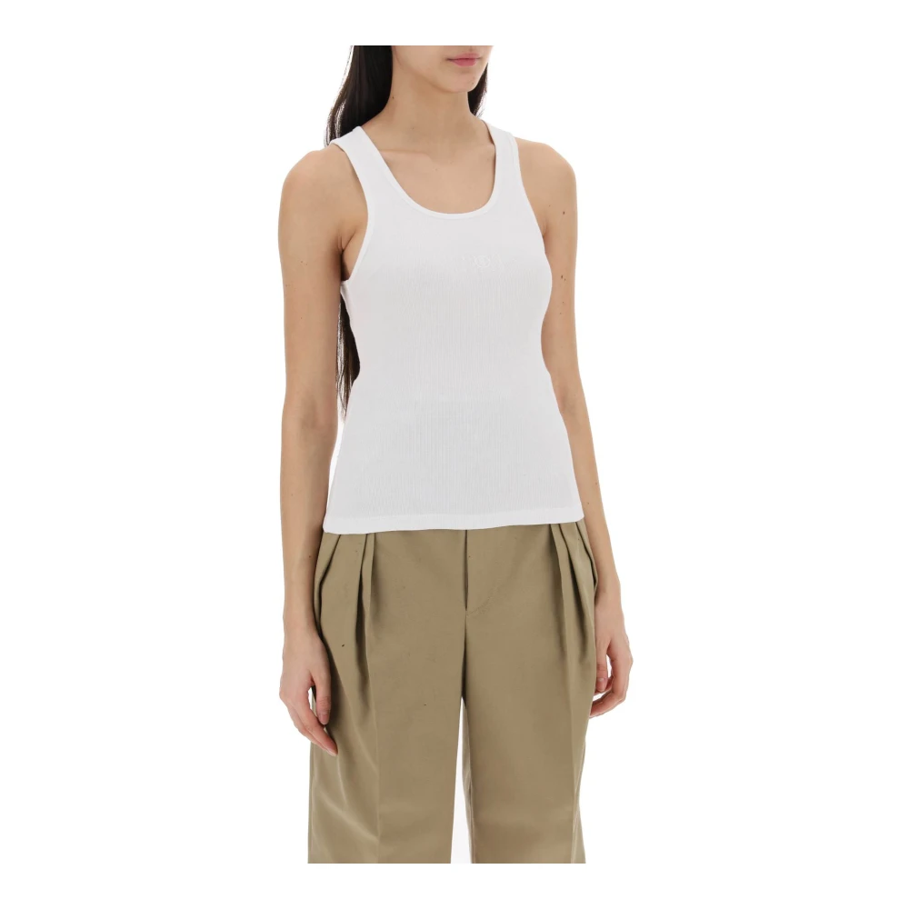 MM6 Maison Margiela Geribbeld hemd met numeriek logo White Dames