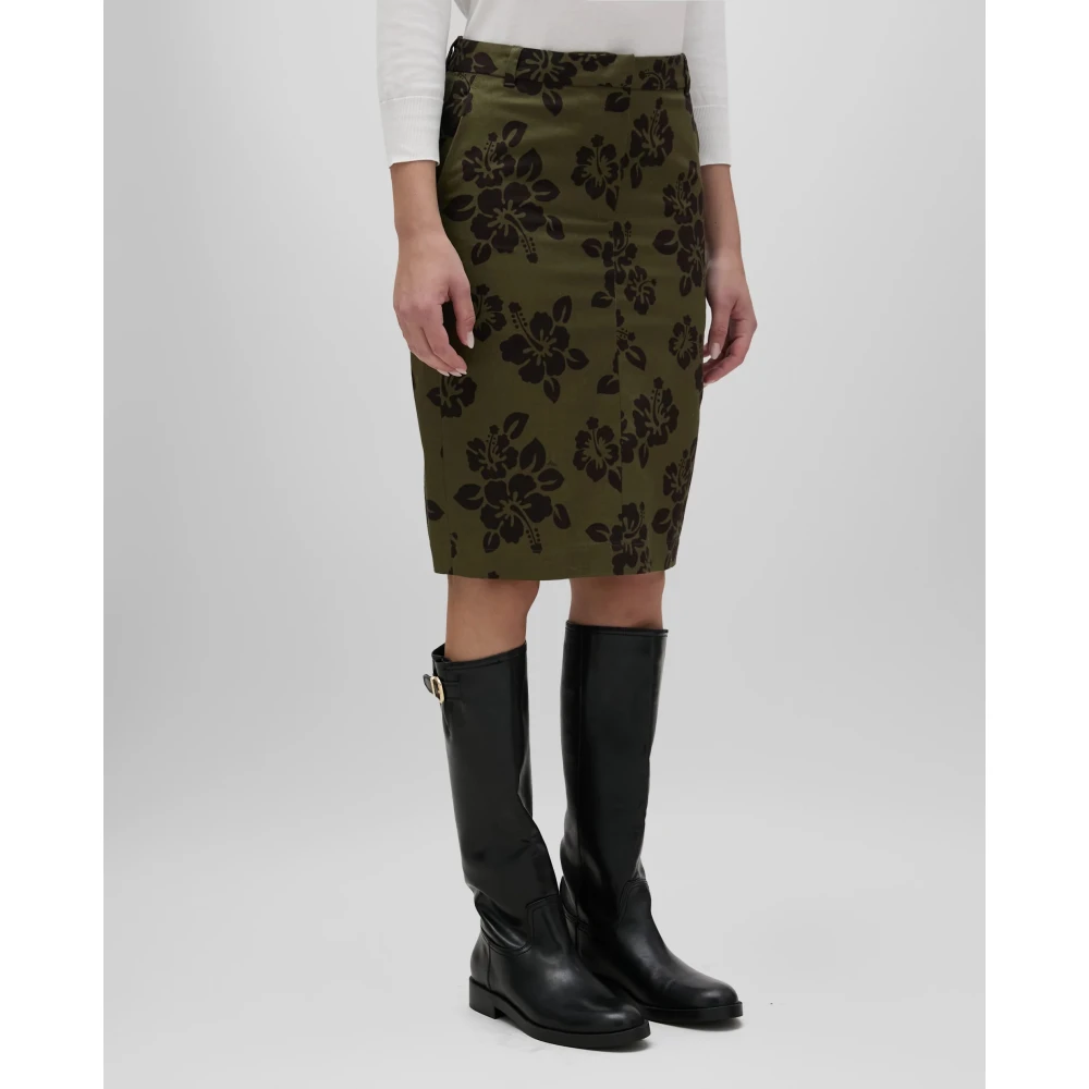 Aspesi Katoenen Hibiscus Print Rok Green Dames