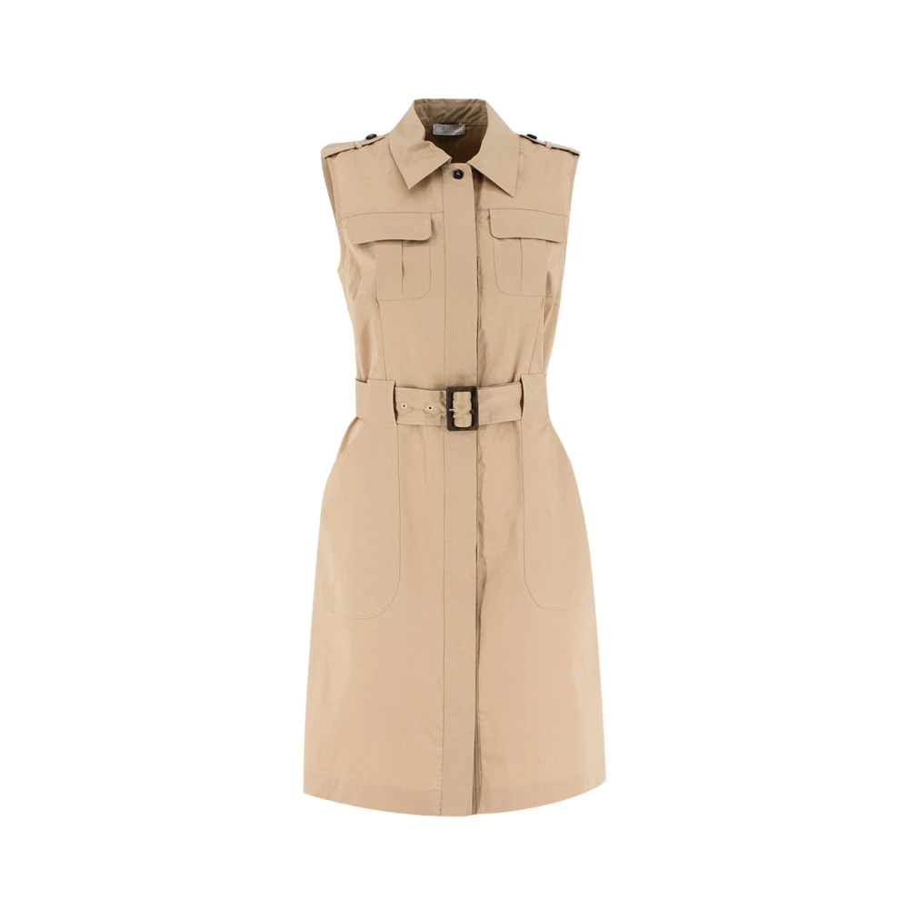 PESERICO Elegante Mouwloze Midi Jurk Brown Dames