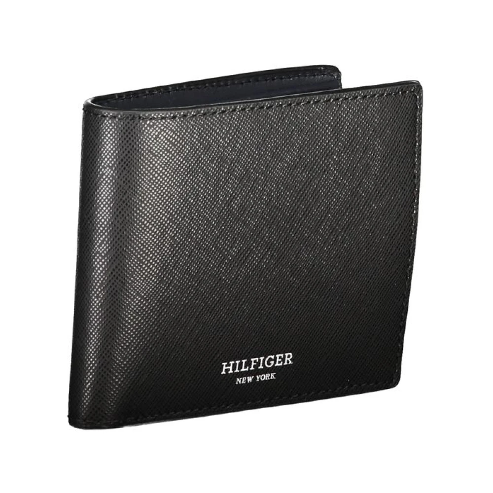 Tommy Hilfiger Zwarte Leren Portemonnee Kaartsleuven Logo Black Heren