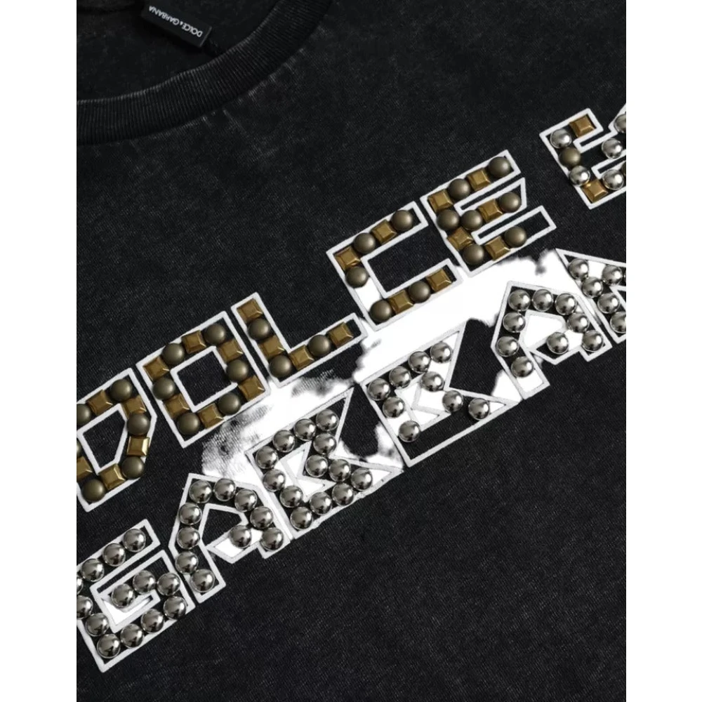 Dolce & Gabbana Zwart Katoen Logo Print T-Shirt Mannen Black Heren
