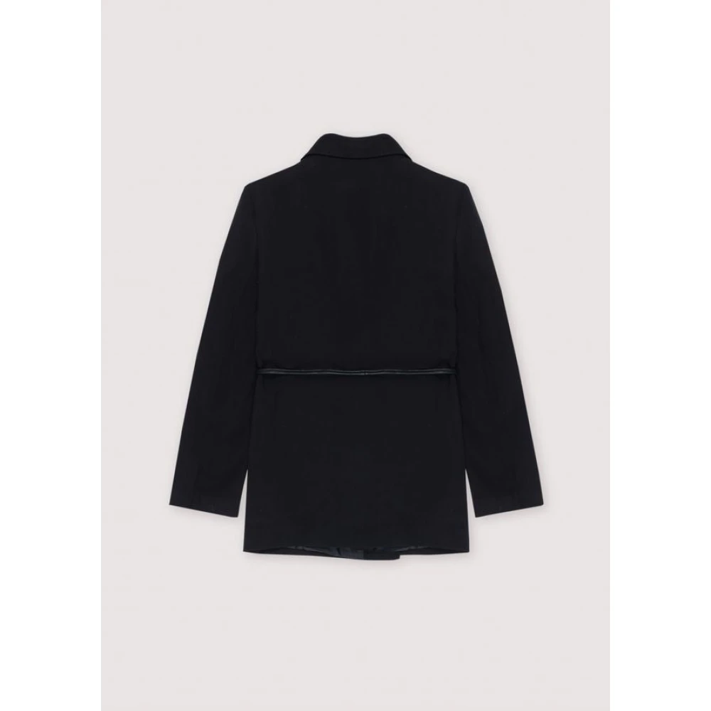 The New Society Zwarte Blazer met Leren Riem Black Dames