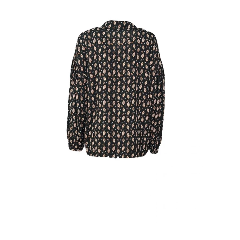 Molly Bracken Klassieke Katoenen Blouse Pofmouw Ronde Zoom All-Over Patroon Zacht Stof Knoopsluiting Multicolor Dames