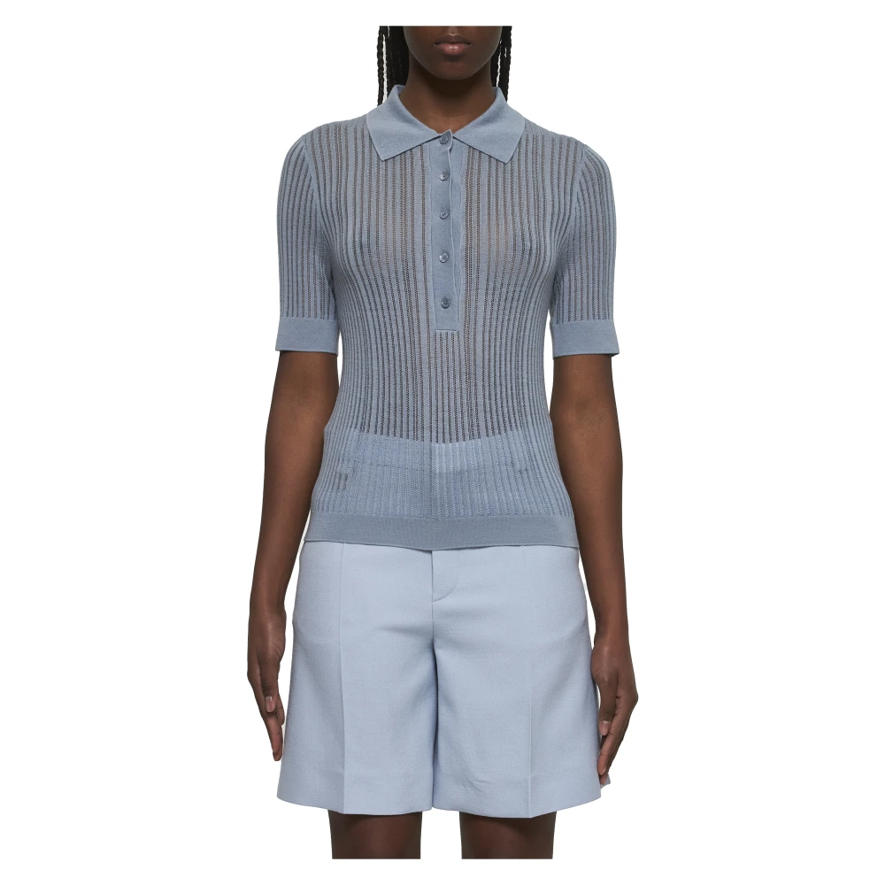 Chloé Wollen Gebreid Poloshirt Lichtblauw Blue Dames
