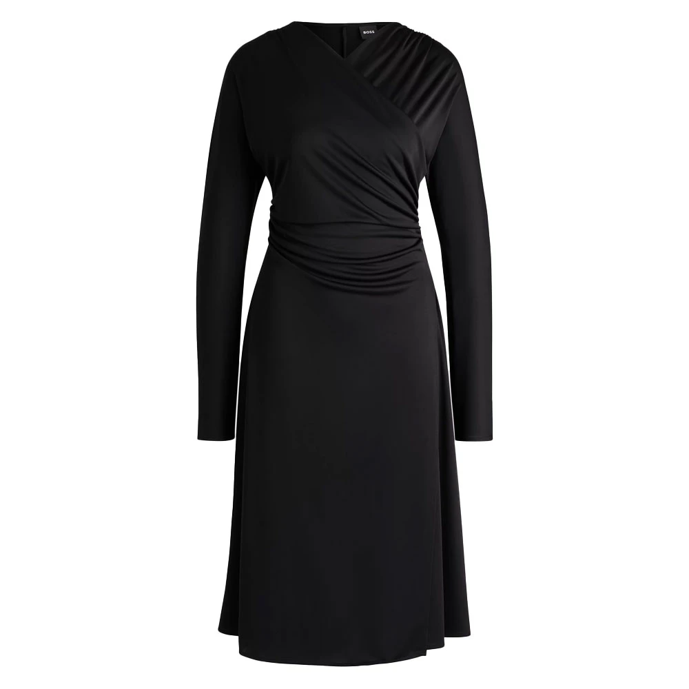 Hugo Boss Elegante Jersey Jurk met Gerimpelde Schouders Black Dames