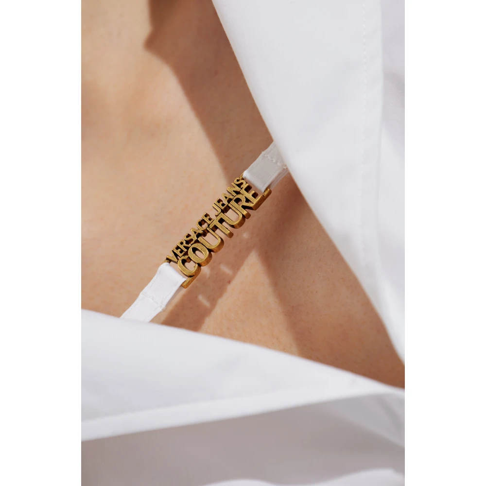 Versace Jeans Couture Katoenen shirt met drapering White Dames