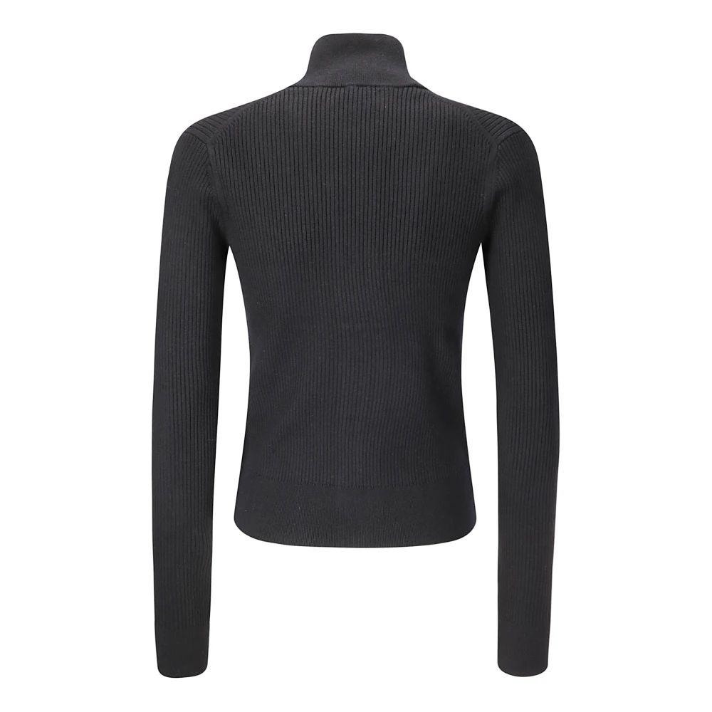 JW Anderson Zwarte Gebreide Cardigan Met Rits Anker Borduurwerk Black Dames