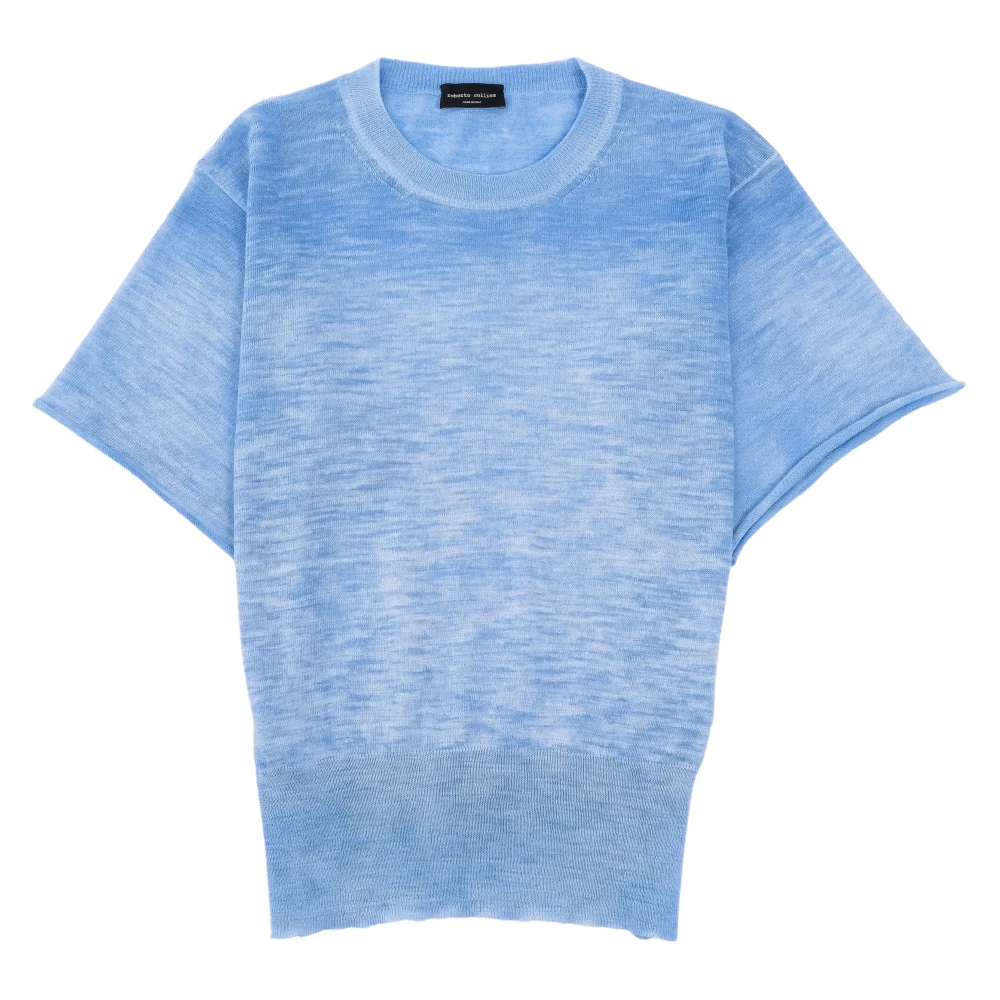 Roberto Collina Azuren Linnen Gebreid T-shirt Blue Dames