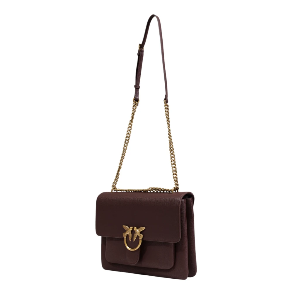 pinko Bruine Leren Schoudertas Met Kliksluiting Brown Dames