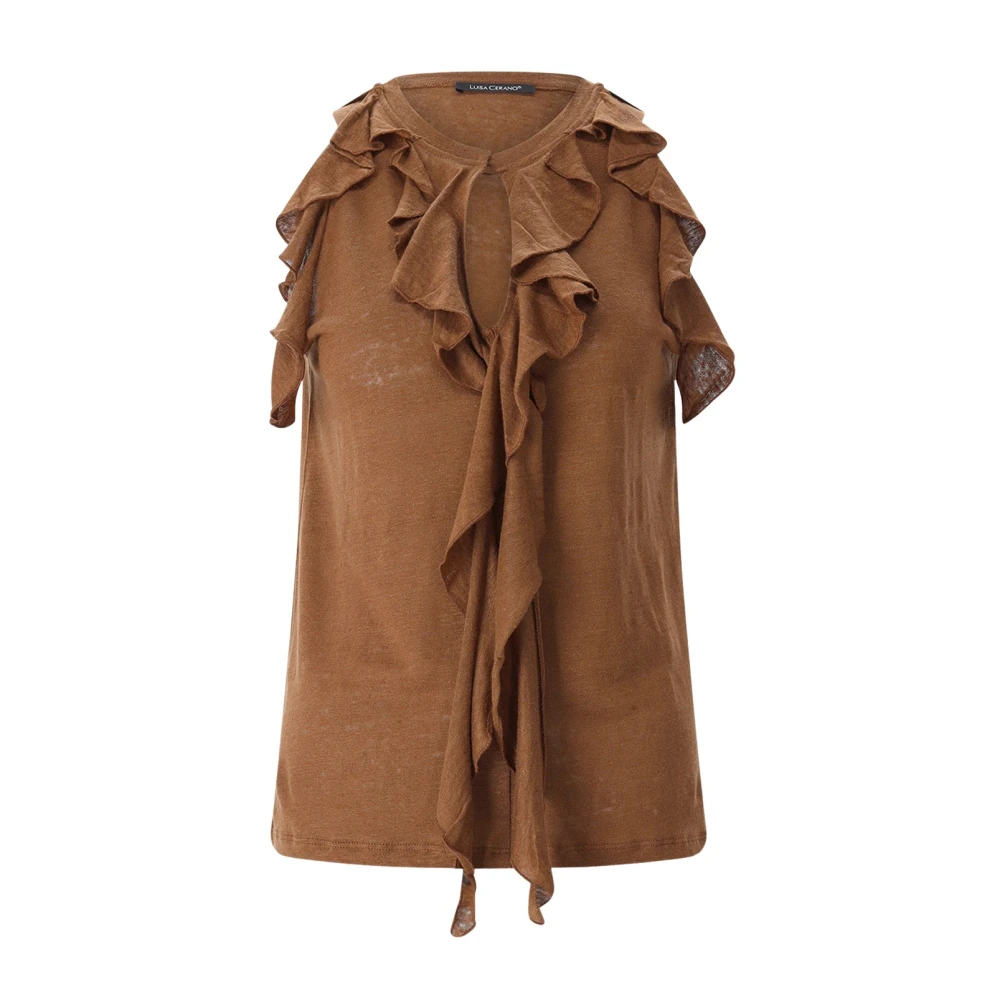 Luisa Cerano Women's Brown Blouses, L, Linen Jersey Top