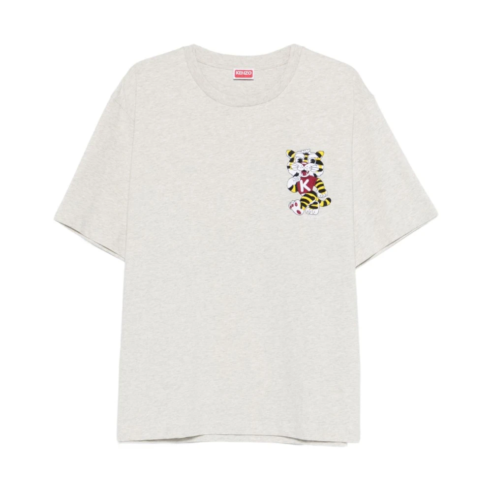 Kenzo Men's Gray Tiger Embroidered T-Shirt