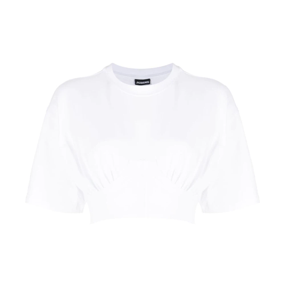 Jacquemus Wit Gedrapeerd Detail Crew Neck T-shirt White Dames