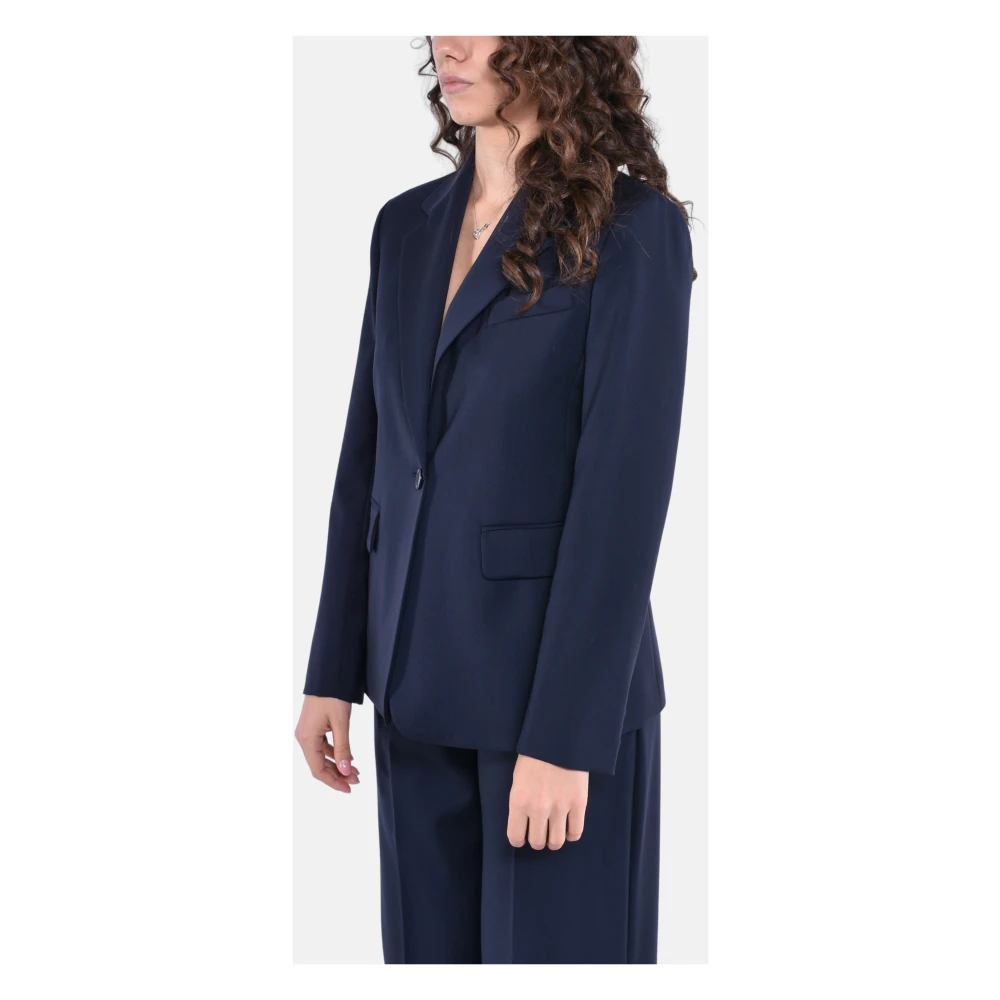 Max Mara Weekend Wollen Stretch Blazer met Inkeping Revers Blue Dames