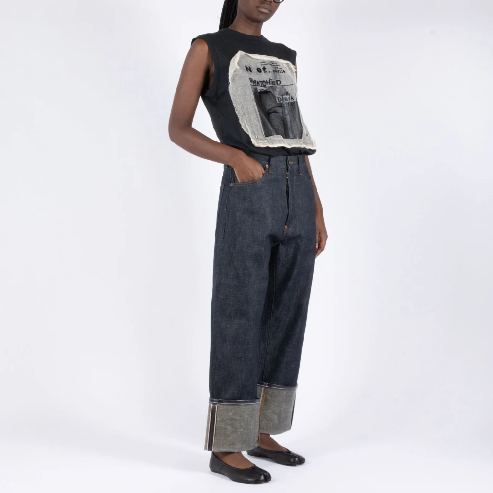 Maison Margiela Gelakte Omgeslagen Denim Jeans Blue Dames