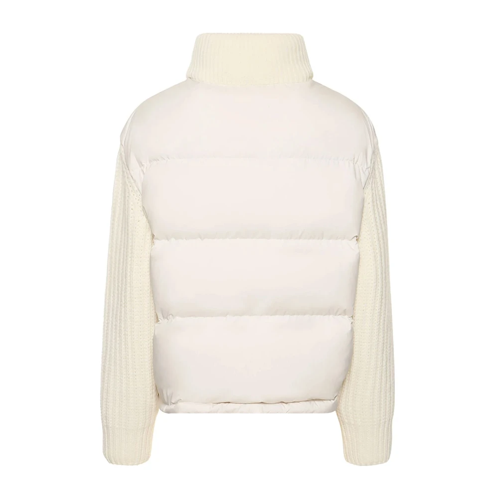 Moncler Gewatteerde nylon jas met wollen paneel White Dames