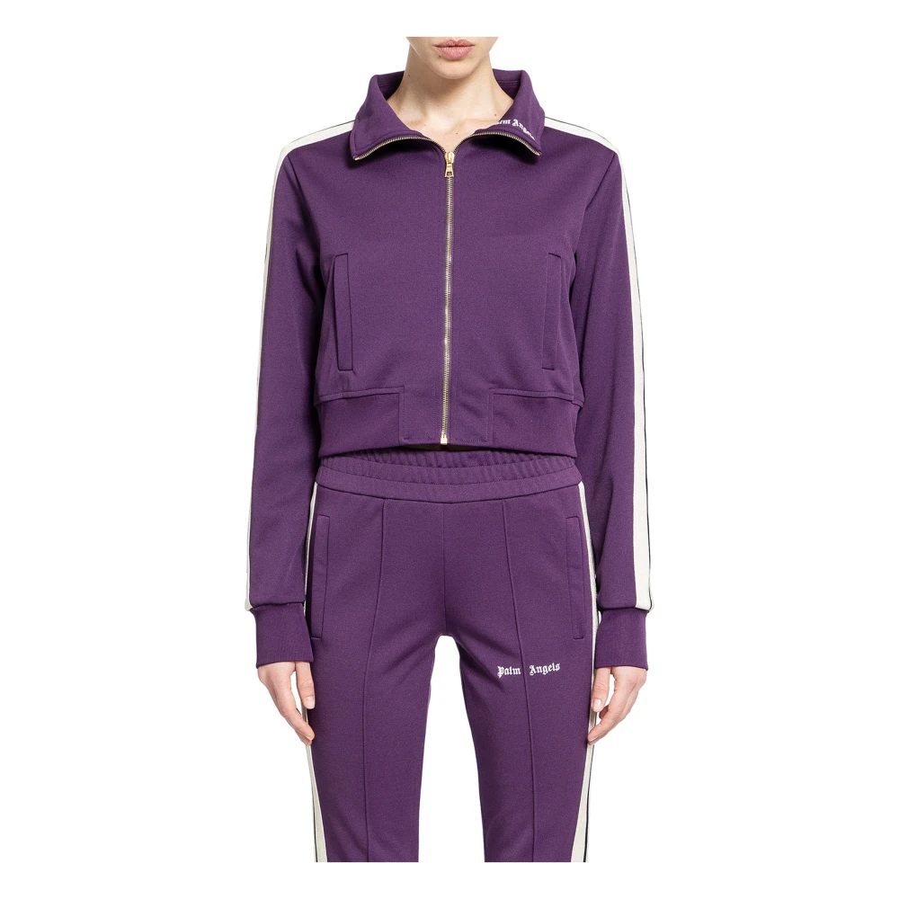 Palm Angels High-Neck Zip-Through Sweatshirt Purple, Dam