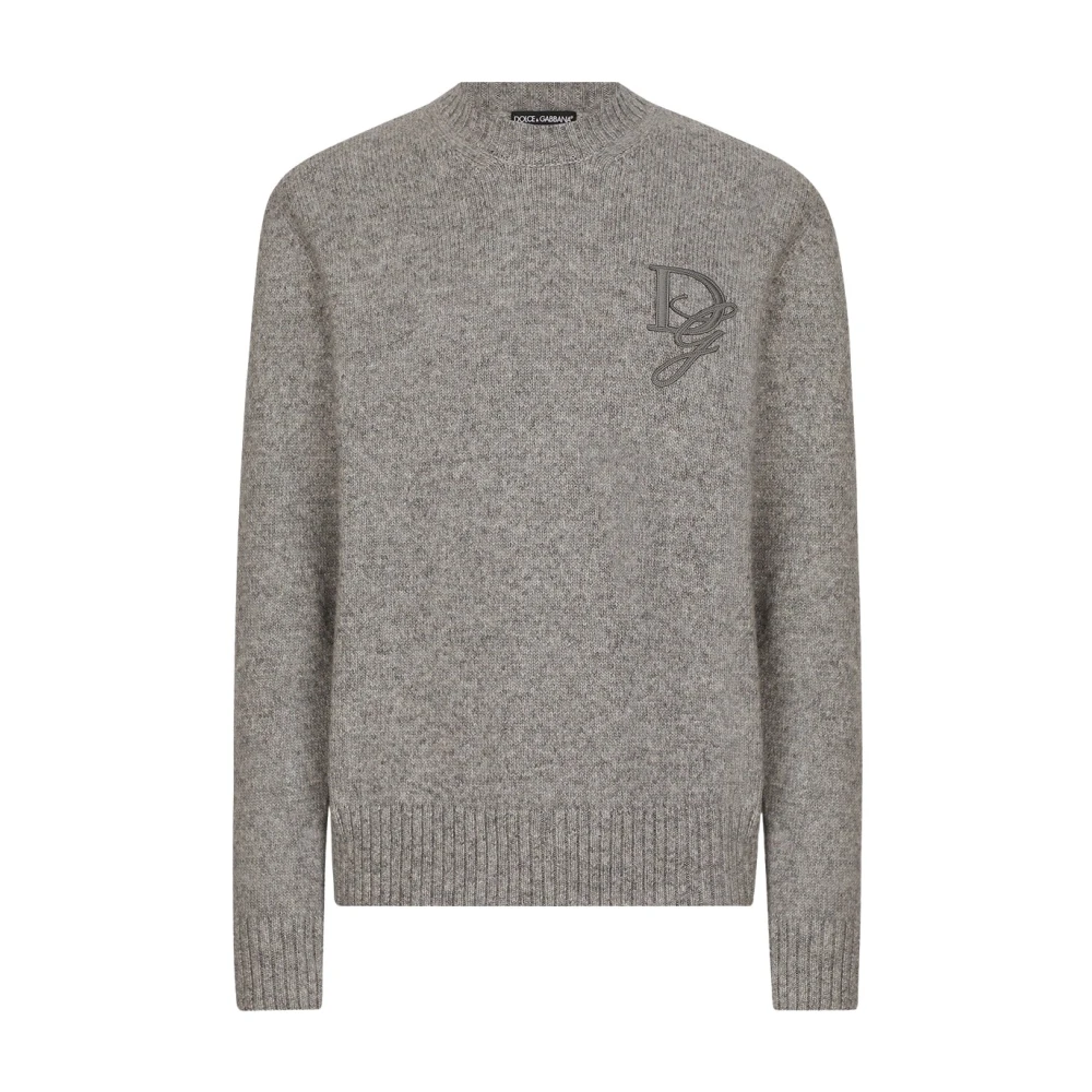 Dolce & Gabbana Wollen Gebreid Logo Trui Gray Heren
